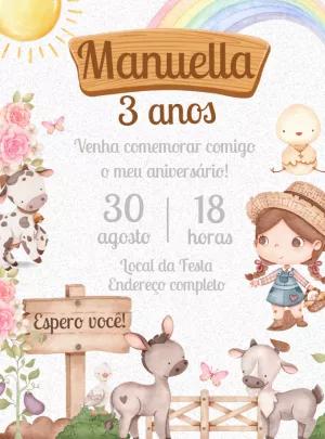 Convite Aniversário Fazendinha Rosa Menina para Editar Online