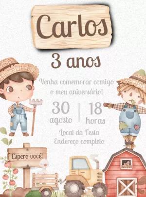 Convite Aniversário Fazendinha Menino para Editar Online