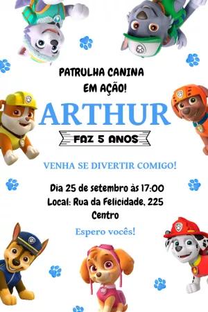 Convite Aniversário Patrulha Canina para Editar Online