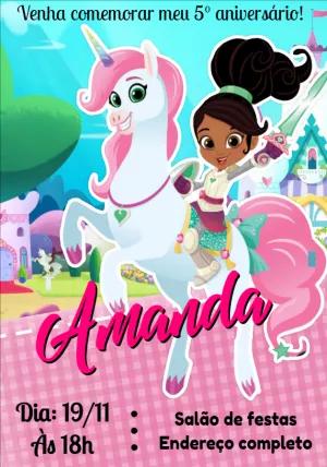Convite Aniversário Princesa Nella e Unicórnio para Editar