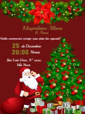 Convite de Aniversário Natalino com Papai Noel para Editar Online