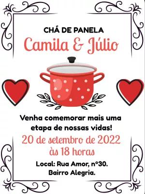 Convite Chá de Panela Panela e Coração para Editar Online