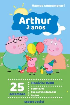 Convite de Aniversário Peppa Pig com a Família para Editar