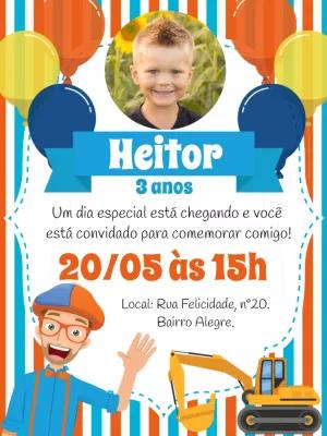 Convite Aniversário Blippi com Foto para Editar Online