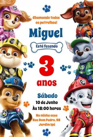 Convite Aniversário Patrulha Canina para Editar Online