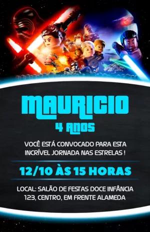 Convite Aniversário Star Wars Lego para Editar Online