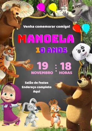 Convite Aniversário Masha e o Urso com a Turma para Editar