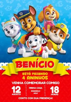 Convite Aniversário Patrulha Canina com a Turma para Editar