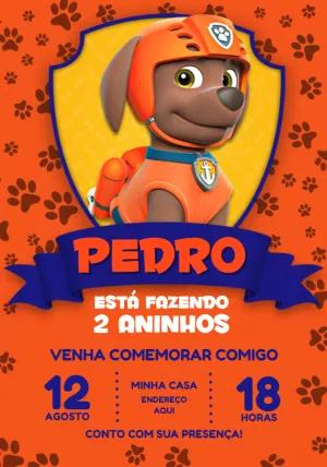 Convite Aniversário Zuma Patrulha Canina para Editar Online