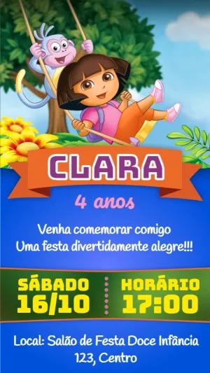 Convite de Aniversário Dora Aventureira para Editar Online