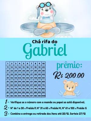 Convite Chá Rifa Ursinho Aviador para Editar e Imprimir