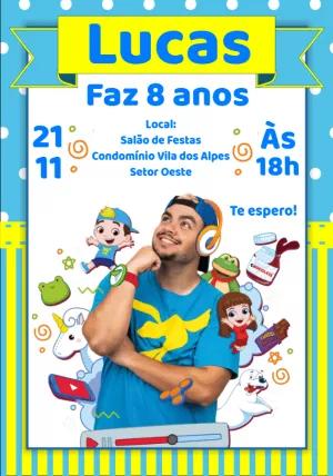 Convite de Aniversário Luccas Neto para Editar Online e Imprimir