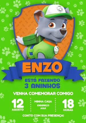 Convite Aniversário Rocky Patrulha Canina para Editar Online