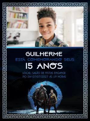 Convite Aniversário God of War com Foto para Editar Online