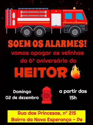 Convite de Aniversário Bombeiros Editável para Imprimir