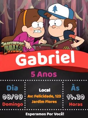 Convite Aniversário Gravity Falls com Dipper e Mabel para Editar