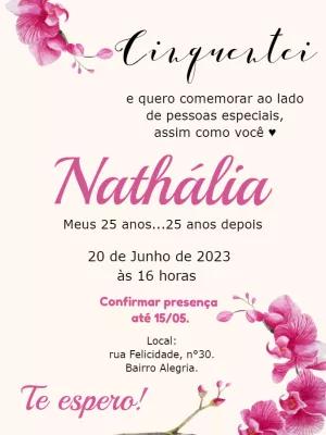 Convite de Aniversário 50 Anos com Orquídeas para Editar