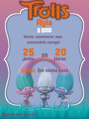 Convite de Aniversário Trolls com Personagens para Editar Online