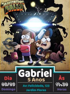 Convite de Aniversário Gravity Falls com Personagens para Editar