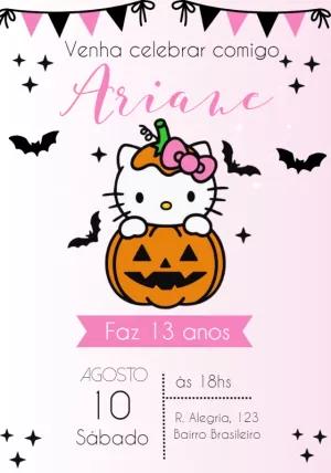 Convite de Aniversário Hello Kitty Halloween para Editar Online