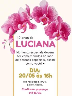 Convite de Aniversário Floral com Orquídeas para Editar Online