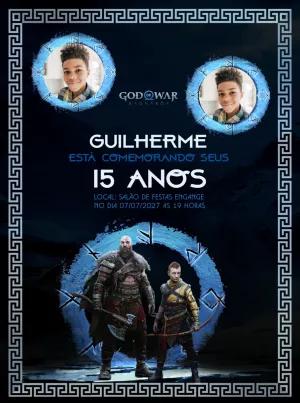 Convite Aniversário God of War com Foto para Editar Online