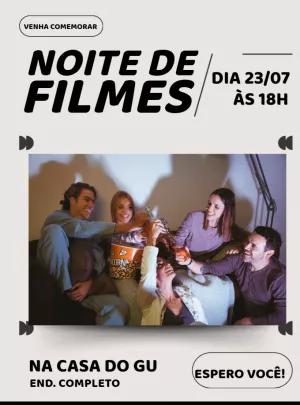 Convite Aniversário Noite de Filmes com Foto para Editar Online