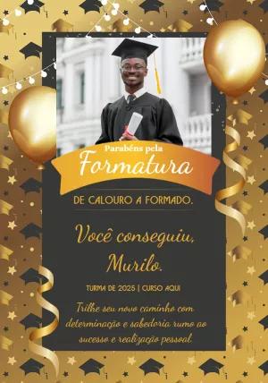 Cartão de Formatura com Foto Dourado e Preto para Editar Online