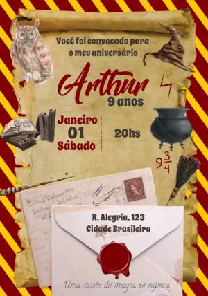 Convite Aniversário Harry Potter com Magia para Editar Online
