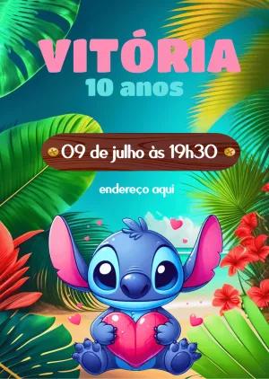 Convite de Aniversário Stitch Tropical para Editar Online