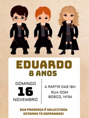 Convite de Aniversário Harry Potter com Personagens para Editar