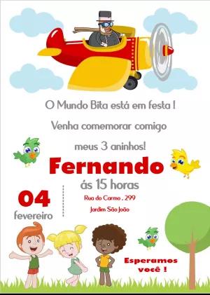 Convite Aniversário Mundo Bita Aviador para Editar Online