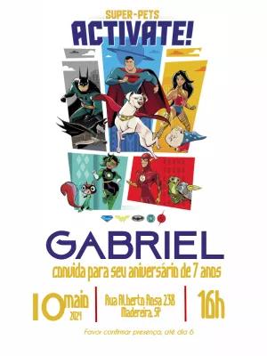 Convite de Aniversário Super-Pets Editável com Heróis DC