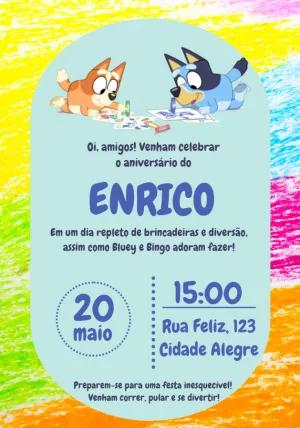 Convite de Aniversário Bluey e Bingo para Editar Online