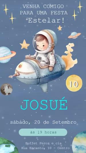 Convite de Aniversário Astronauta no Espaço para Editar Online