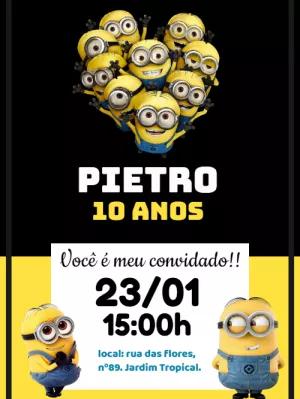 Convite de Aniversário Minions para Editar e Enviar Online