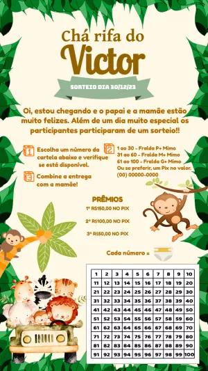 Convite Chá Rifa Safari com Animais para Editar Online