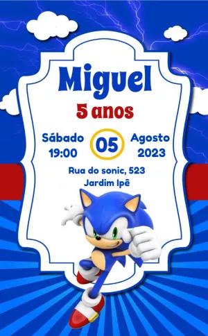 Convite de Aniversário Sonic para Editar e Imprimir
