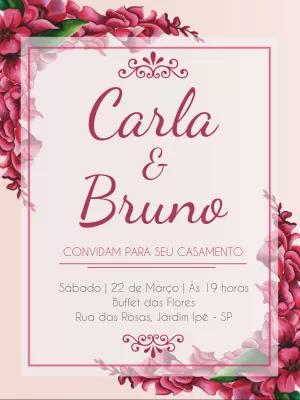 Convite de Casamento Floral Magenta e Rosa para Editar Online