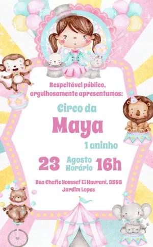 Convite de Aniversário Circo Rosa para Menina para Editar Online