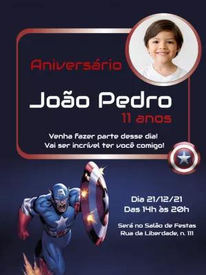 Convite Aniversário Capitão América com Foto para Editar Online