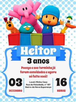 Convite de Aniversário Pocoyo e sua Turma para Editar Online