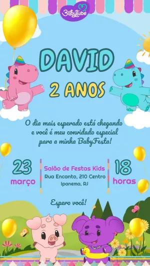 Convite de Aniversário Babytube com Animais Fofos para Editar