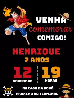 Convite de Aniversário One Piece com Luffy para Editar Online