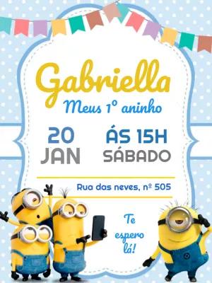Convite de Aniversário Minions para Editar e Imprimir