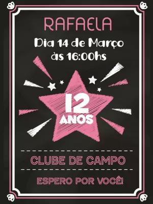 Convite de Aniversário Quadro Negro com Estrela para Editar