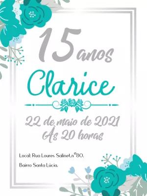 Convite 15 Anos Floral Azul Tiffany para Editar Online