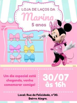 Convite Aniversário Minnie Loja de Laços para Editar Online