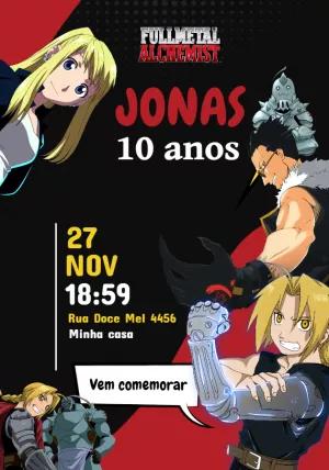 Convite de Aniversário Fullmetal Alchemist para Editar Online