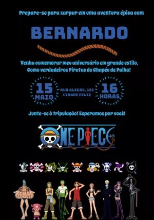 Convite Aniversário One Piece com a Tripulação para Editar